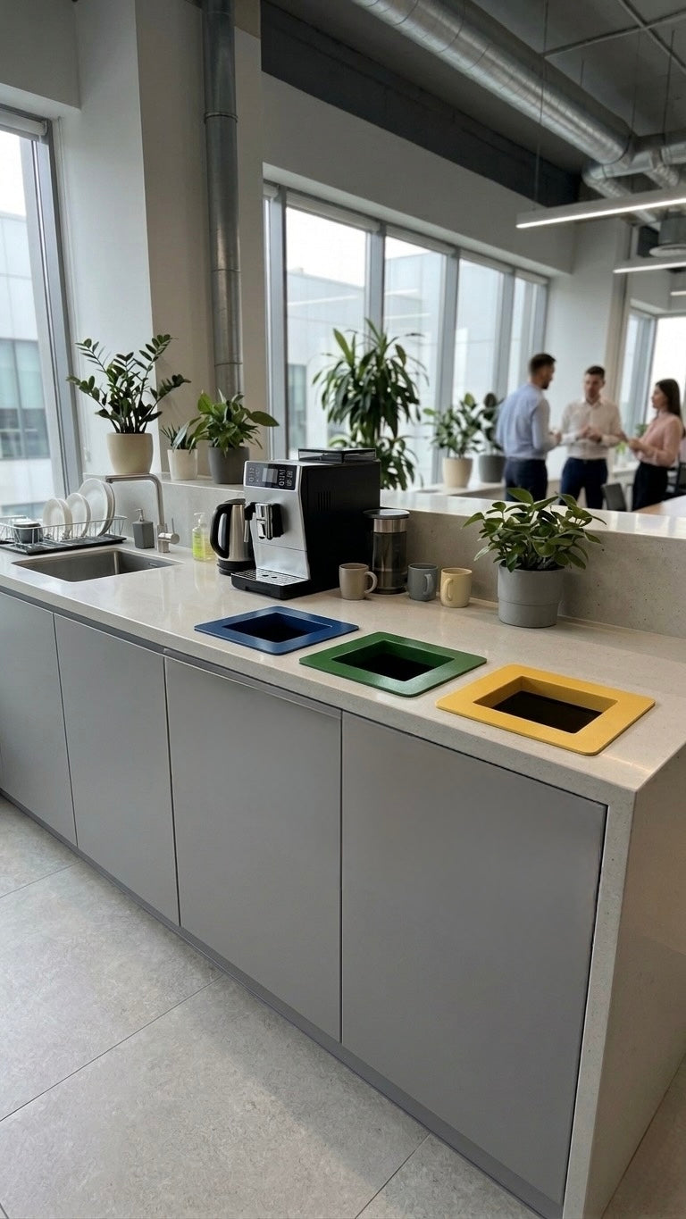 Atliekų rūšiavimo rinkinys: 3 įmontuojami atliekų metimo rėmai, 170×170 mm | Geltona, žalia, mėlyna | 1 mm milteliniu būdu dengtas plienas 