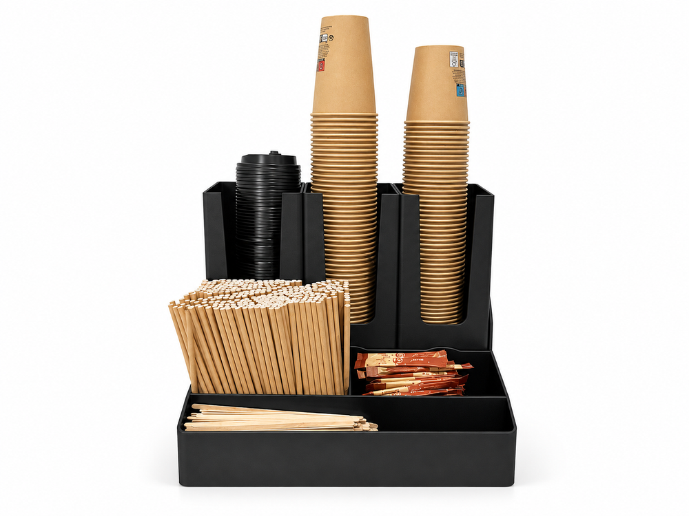 CUP KEEPER Modular Coffee Station Organizer, 6 Compartments, Black